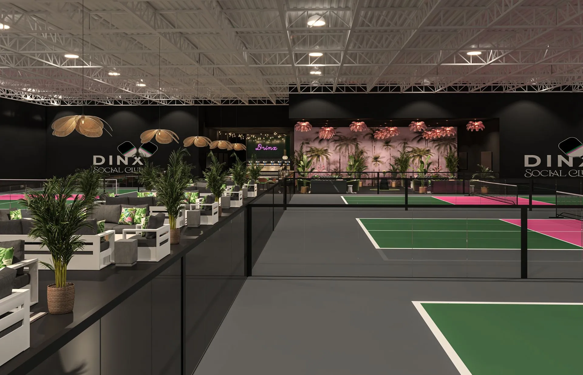 DINX Social Club indoor pickleball courts and lounge